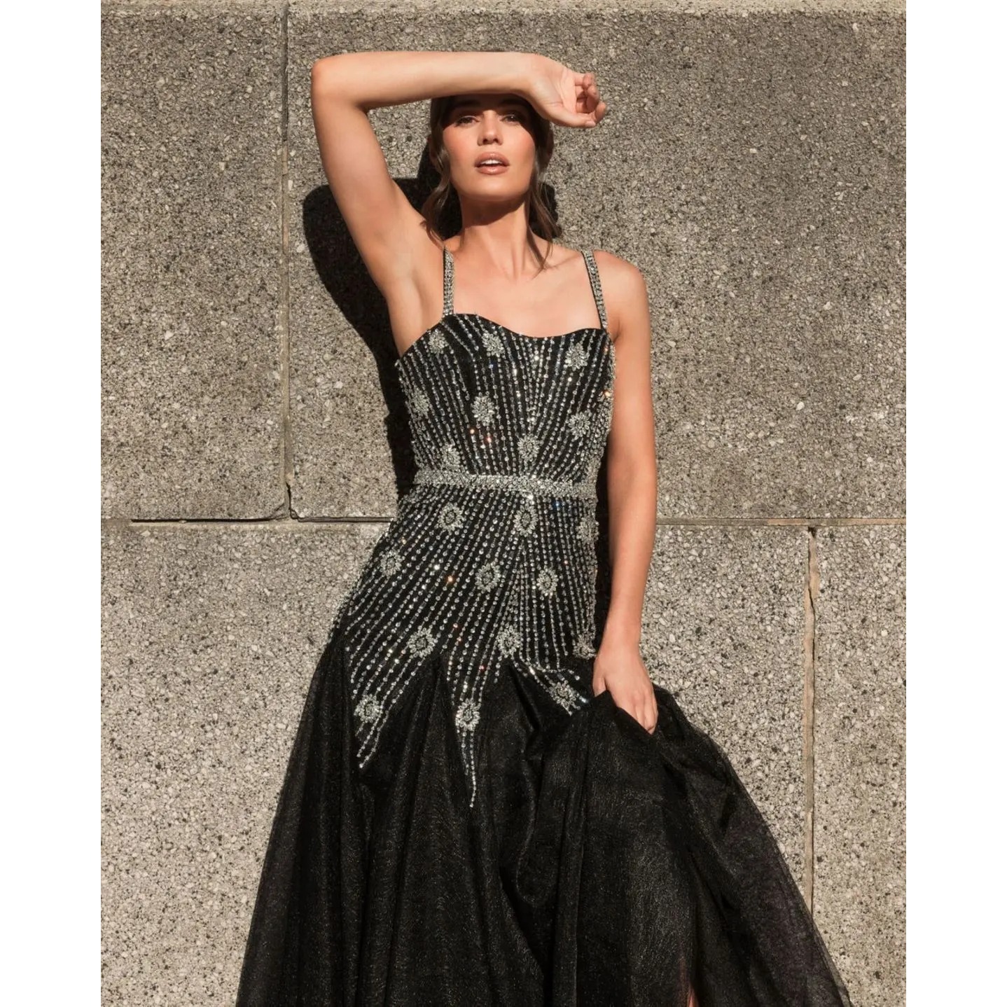 Nwt Mac Duggal [ 6 ] 2236 Slim Strap Embellished Bustier Gown Black Silver J2380